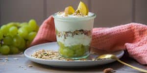 Hüttenkäse ontbijt bowl met kiwi, ontbijt, Hüttenkäse, kiwi